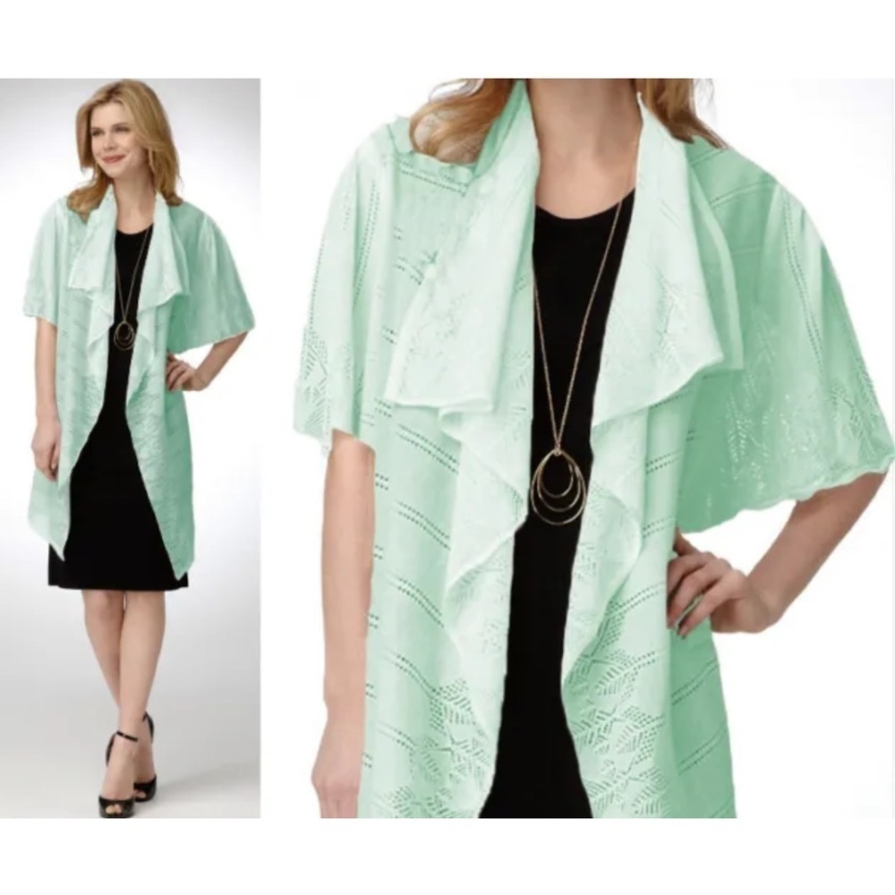Exclusively MISOOK Short Sleeve Pointelle Mint Green Sweater Cardigan​​​​​​​​​